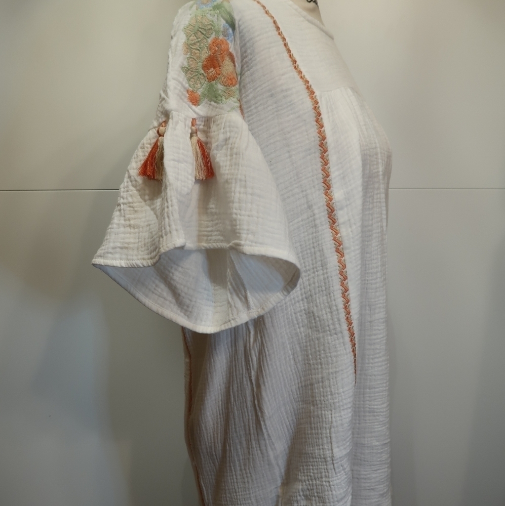 Boho Embroidered Shift Dress White Cotton Flowy Festival NWT - Picture 10 of 10